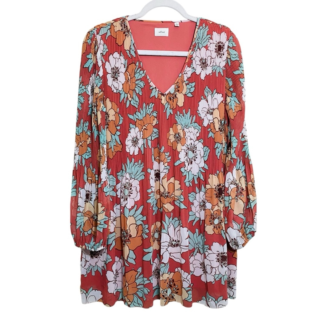 Aritzia Wilfred HTF Stunning Spring Floral Pleated Long Sleeve Flowy Dress Small